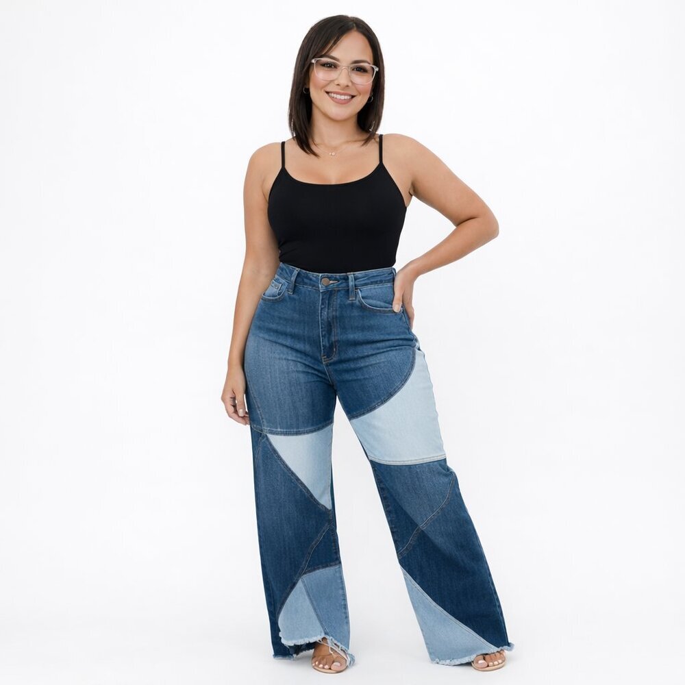 "Sculpt & Flare" Patchwork Jeans - Picture 2 of 14